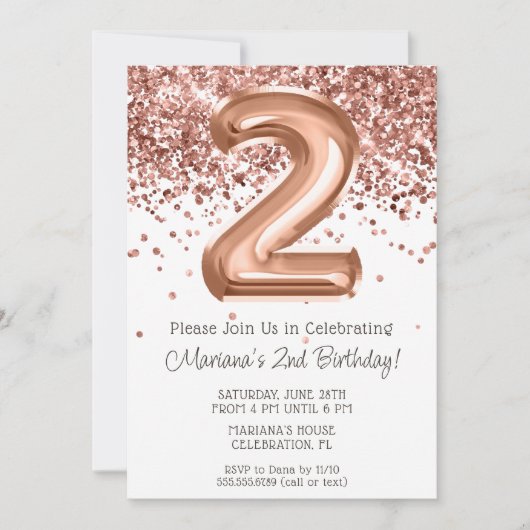Rose Gold 2e anniversaire fête Invitation (Devant)