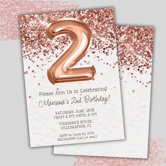 Rose Gold 2e anniversaire fête Invitation