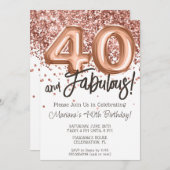 Rose Gold 40th Birthday Party Invitation (Devant / Derrière)