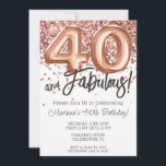 Rose Gold 40th Birthday Party Invitation<br><div class="desc">Rose Gold 40th Birthday Party Invitation et or rose élégant moderne 40 et fabuleux avec écriture de script moderne et ballon amusant.</div>