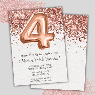 Rose Gold 4th Birthday Party Invitation