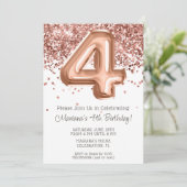 Rose Gold 4th Birthday Party Invitation (Debout devant)