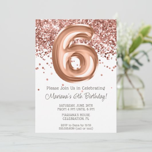 Rose Gold 6e anniversaire Fête Invitation (Debout devant)