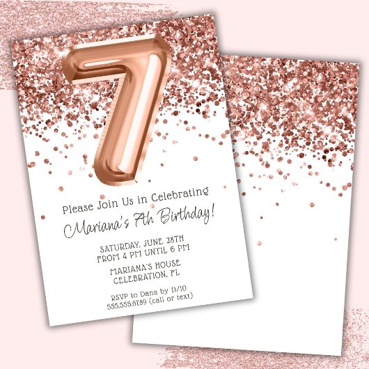 Rose Gold 7th Birthday Party Invitation