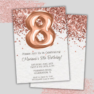Rose Gold 8th Birthday Party Invitation