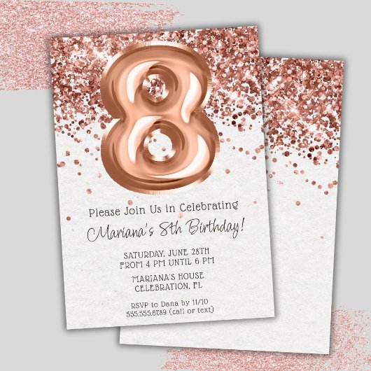 Rose Gold 8th Birthday Party Invitation