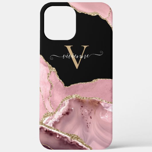 Rose Gold Agate Glitter Monogram Case-Mate iPhone Case (Achterkant)