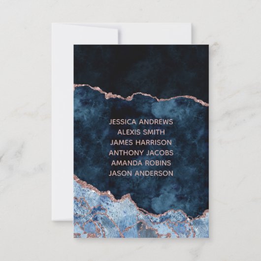 Rose Gold Agate Numéro de Table de Mariage Bleu Ma (Dos)