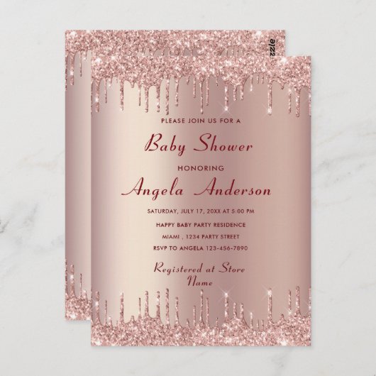 Rose Gold Baby Boy Shower Invitation Modèle (Devant / Derrière)