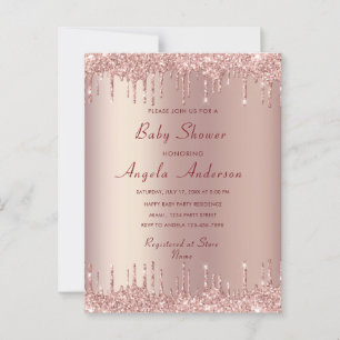 Rose Gold Baby Girl Shower Invitation avec QR Code