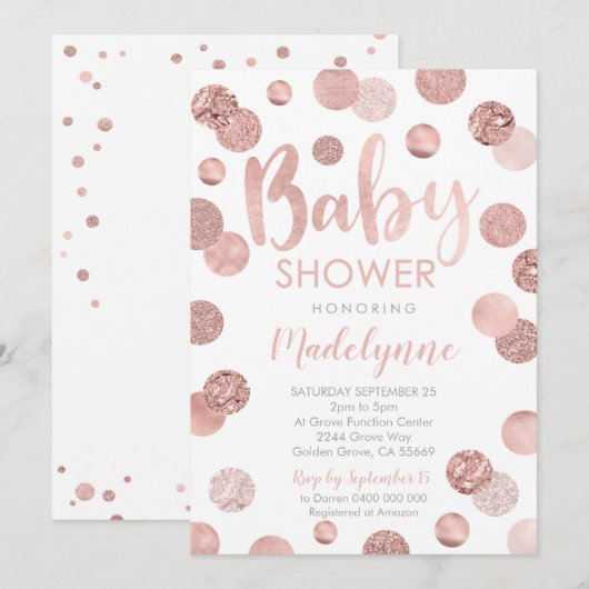 Rose Gold Baby shower invitation Confetti Girl (Devant / Derrière)