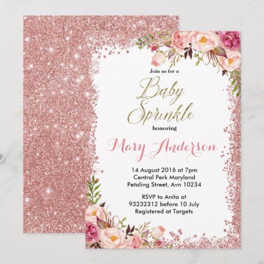 Rose Gold Baby Sprinkle Invitations Fille (Devant / Derrière)