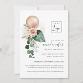Rose Gold Balloon Flora Logo Grand Invitation (Devant)