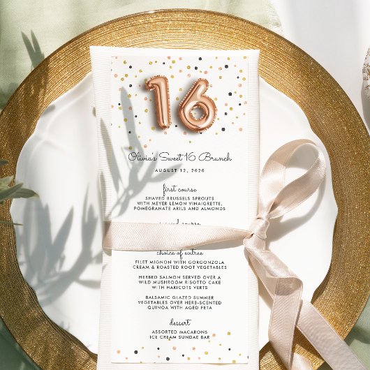 Rose Gold Balloons Sweet 16 Menu