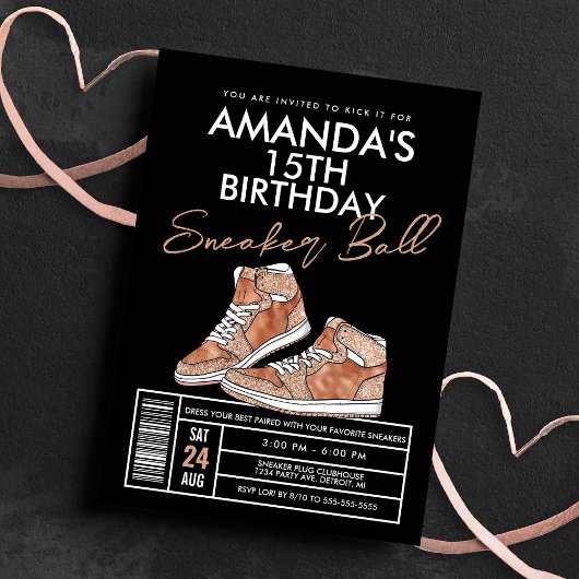 Rose Gold Basket Ball Invitation Anniversaire