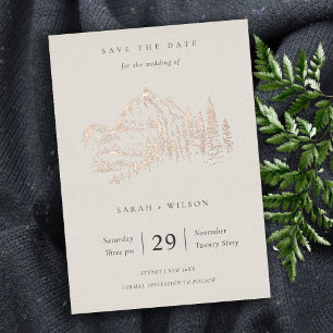 Rose Gold Bergden Sketch Save The Date Folie Uitnodiging