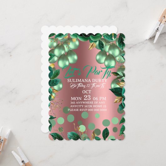 Rose Gold Birthday Invitation Template: Let's Part (Devant/Arrière en situation)