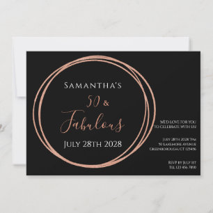 Rose Gold Black 50th Birthday Party Invitation