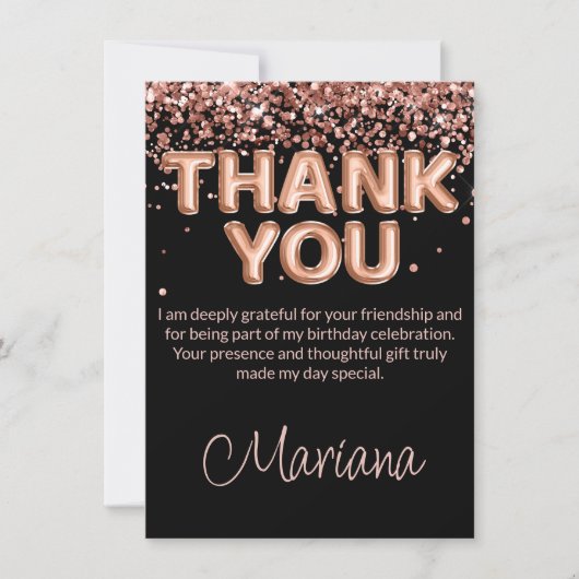 Rose Gold Black Anniversaire Carte de remerciement (Devant)