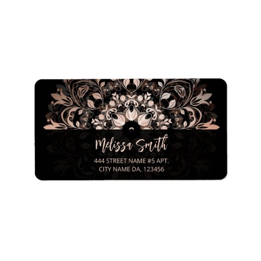 Rose Gold Black Floral Mandala Etiket (Voorkant)