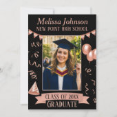 Rose Gold & Black Grad Party Photo Invitation (Devant)