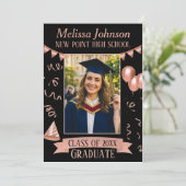 Rose Gold & Black Grad Party Photo Invitation (Debout devant)