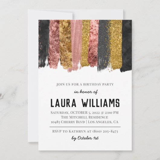 Rose Gold & Black Tape Anniversaire Invitation (Devant)