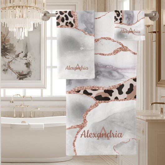 Rose Gold Blanc Luxe Imprimé Léopard Agate