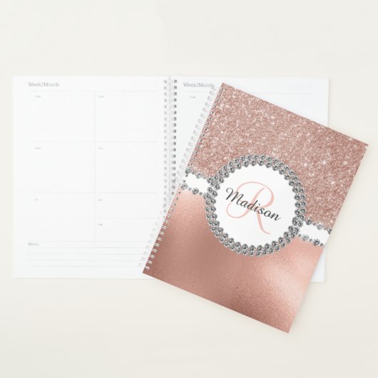 Rose Gold Bling Diamond Monogramme Girl (Devant avec enveloppe)
