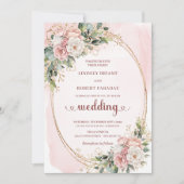 Rose Gold Blush Floral Greenery Wedding Invitation (Devant)