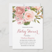 Rose Gold & Blush Flowers Baby shower Invitation (Devant)