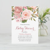 Rose Gold & Blush Flowers Baby shower Invitation (Debout devant)