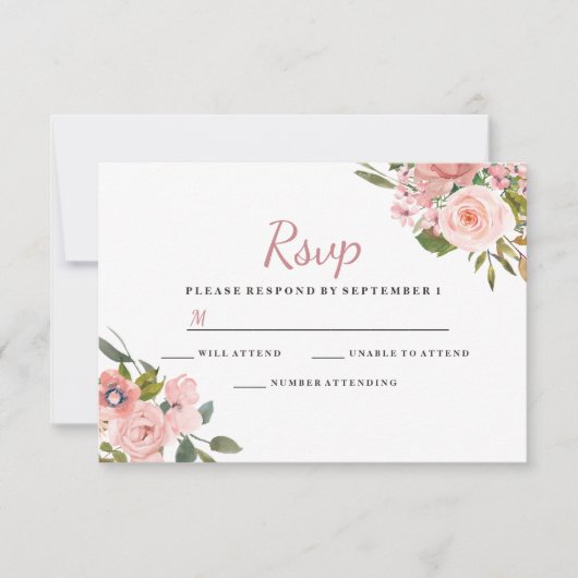 Rose Gold & Blush Flowers Mariage RSVP (Devant)