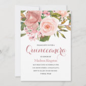 Rose Gold & Blush Flowers Quinceanera Invitation d (Devant)