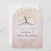 Rose Gold Blush Pink Heart Tree Wedding Invitation (Devant)