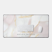 Rose Gold Blush Pink Marble Monogram Bureaumat (Keyboard & Muis)