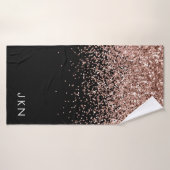 Rose Gold Blush Rose Noir Paillettes Monogramme Fé (Serviette de bain)