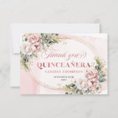Rose Gold Boho Greenery Floral 15th Birthday Thank Bedankkaart (Voorkant)