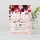 Rose Gold & Bourgogne Floral Wedding Invitations (Debout devant)
