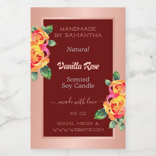 Rose Gold Bourgogne Produit Étiquettes Bougies Bea (Étiquettes simples)