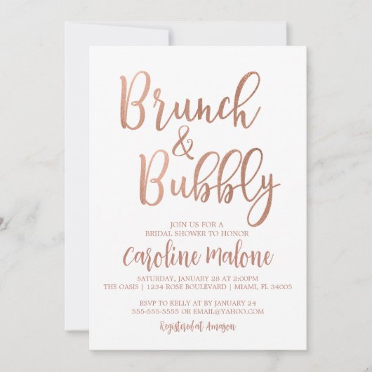 Rose Gold Brunch & Bubbly Bridal Shower Invitation (Devant)