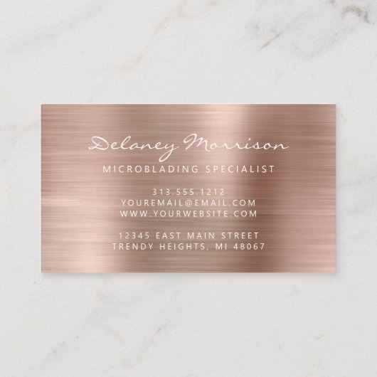Rose Gold Brushed Metal Script Microblading Visitekaartje (Achterkant)