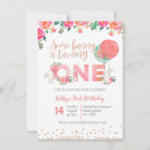 Rose Gold Bunny 1er Anniversaire Floral Invitation (Devant)