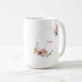 Rose Gold Butterfly Floral Latte Mug – Custom Name (Devant droit)