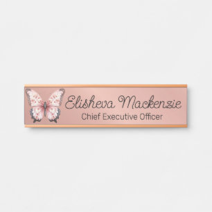 Rose Gold Butterfly Office Porte Signer Nom Plaque