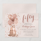 Rose Gold Cake 50th Birthday Invitation (Devant / Derrière)