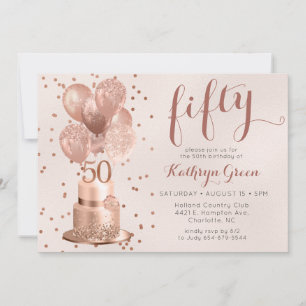 Rose Gold Cake 50th Birthday Invitation