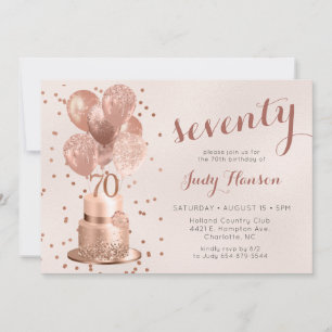 Rose Gold Cake 70th Birthday Invitation