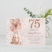 Rose Gold Cake 75th Birthday Invitation (Debout devant)
