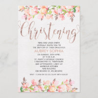 Rose Gold Calligraphie Christening Invitation